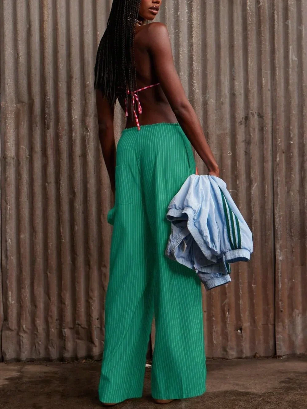 Green Casual Women's striped wide legged Pants - Picture 7 of 7